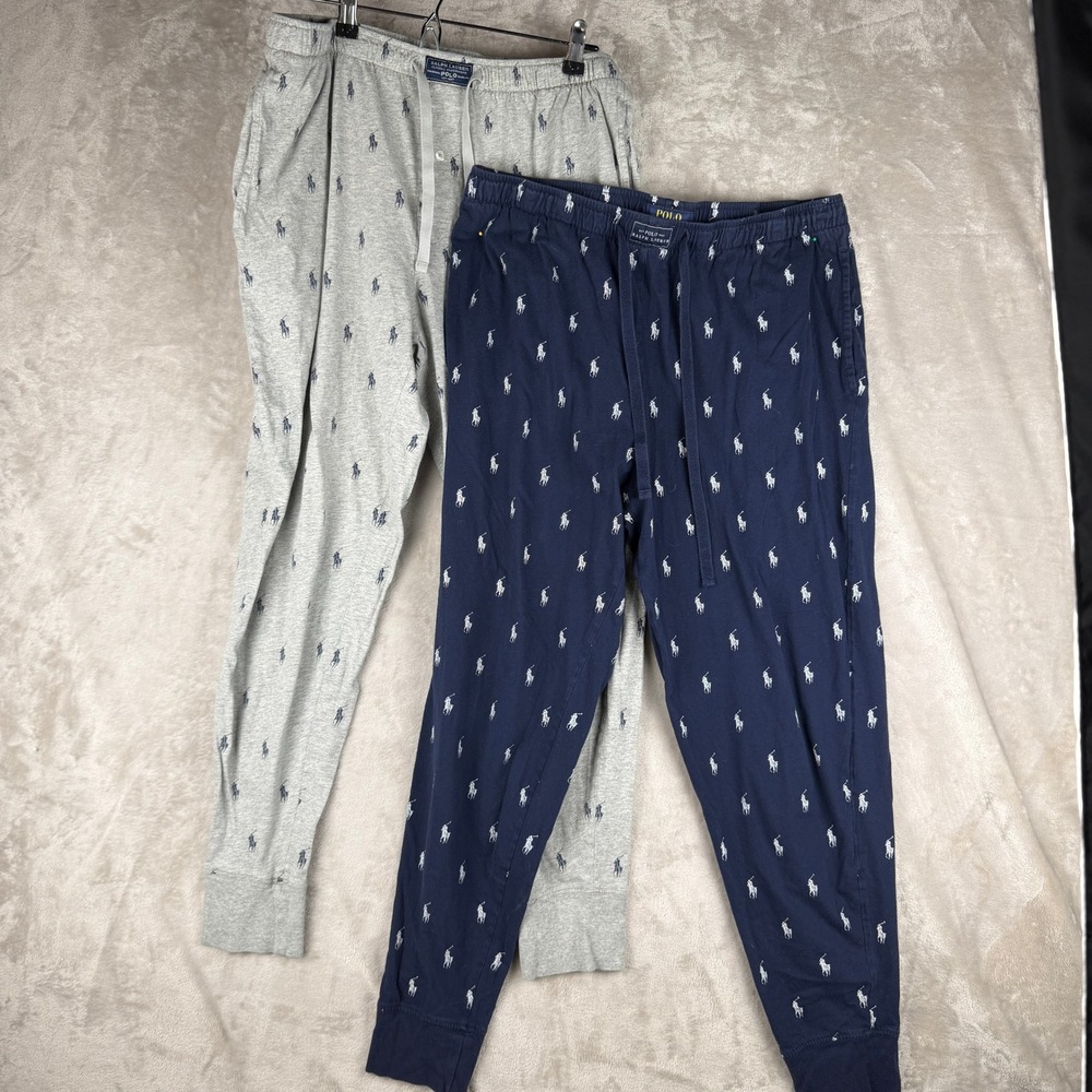 Polo Ralph Lauren Mens 2 Pack Pony Logo Pajama Jogger Pants Navy Gray Large